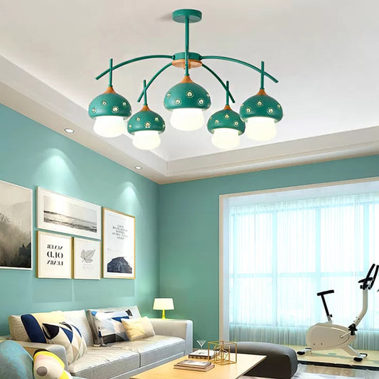 Metal Cartoon Mushroom Chandelier 5 Heads Kids Suspension Light for Girls Boys Bedroom Clearhalo 'Ceiling Lights' 'Chandeliers' Lighting' options 54937