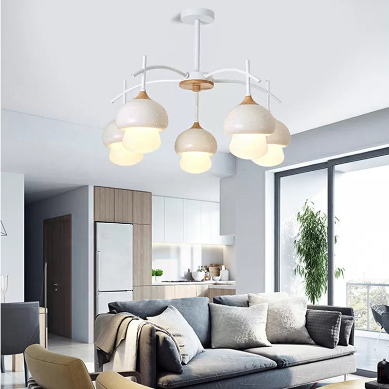 Metal Cartoon Mushroom Chandelier 5 Heads Kids Suspension Light for Girls Boys Bedroom White Clearhalo 'Ceiling Lights' 'Chandeliers' Lighting' options 54941_5aa3959a-cfc3-44f8-8599-cd71f18bc6de