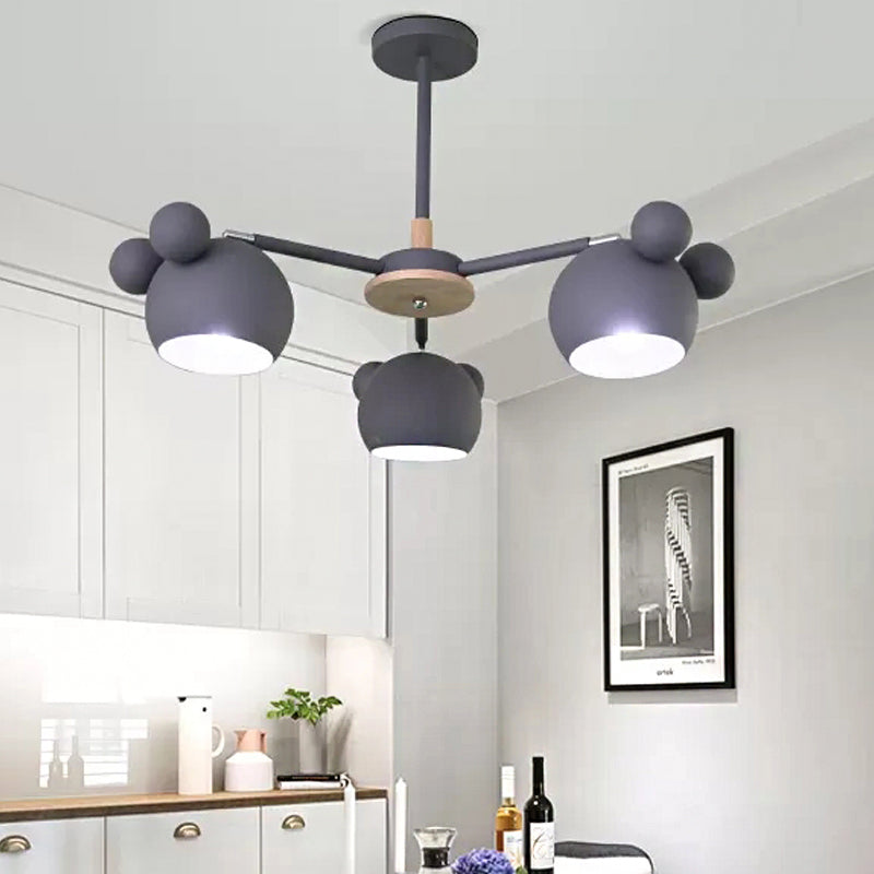 Dining Room Mouse Hanging Light Metal Three Bulbs Macaron Style Chandelier Grey Clearhalo 'Ceiling Lights' 'Chandeliers' Lighting' options 54955_2598319d-fec0-49db-9760-43205838ae44