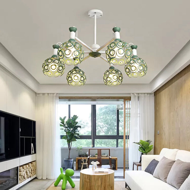 Macaron Hollow Orb Chandelier with Crystal Bead Wrought Iron Green Hanging Light for Bedroom Clearhalo 'Ceiling Lights' 'Chandeliers' Lighting' options 54977