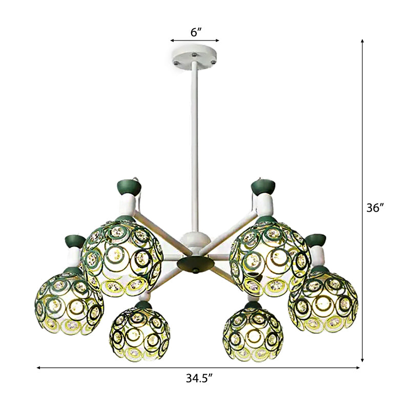 Macaron Hollow Orb Chandelier with Crystal Bead Wrought Iron Green Hanging Light for Bedroom Clearhalo 'Ceiling Lights' 'Chandeliers' Lighting' options 54979