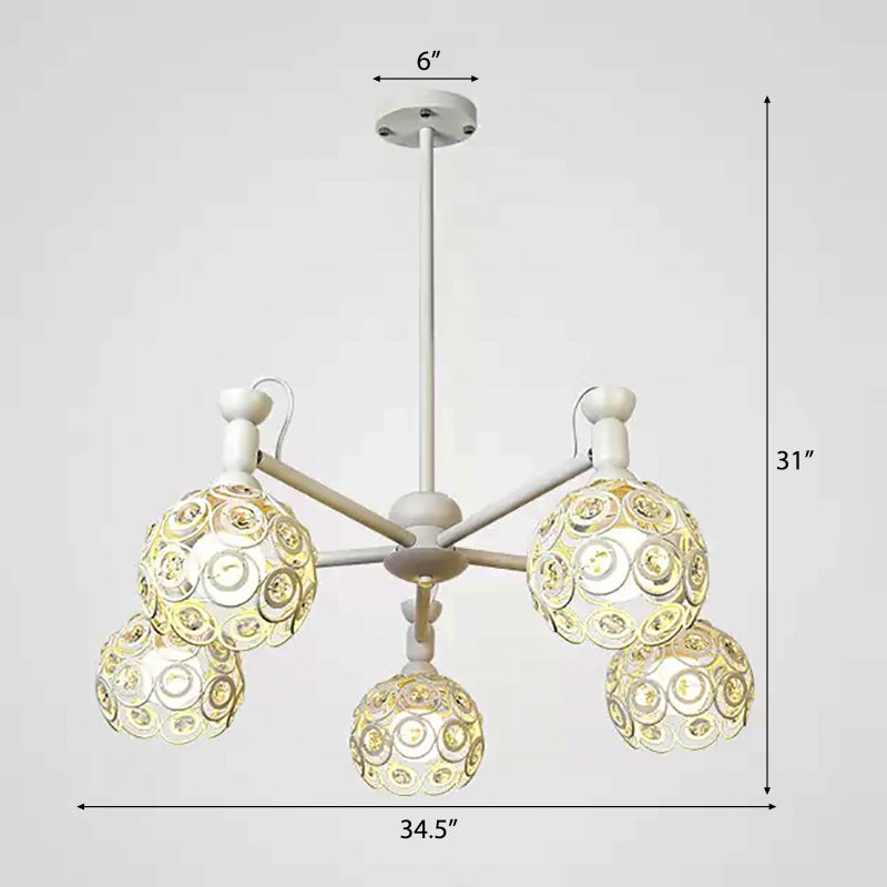 Macaron Hollow Orb Chandelier with Crystal Bead Wrought Iron Green Hanging Light for Bedroom Clearhalo 'Ceiling Lights' 'Chandeliers' Lighting' options 54983