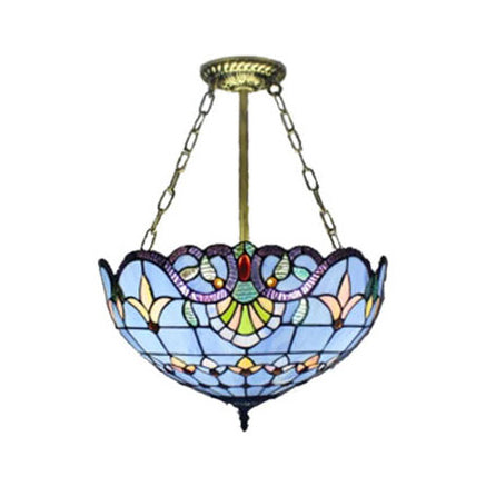 Victorian Designed Ceiling Fixture Tiffany Stylish Beige/Red/Orange/Brown/Blue/Purplish Blue Glass Semi Flush Ceiling Light for Study Room Blue Clearhalo 'Ceiling Lights' 'Close To Ceiling Lights' 'Close to ceiling' 'Glass shade' 'Glass' 'Semi-flushmount' 'Tiffany close to ceiling' 'Tiffany' Lighting' 55040