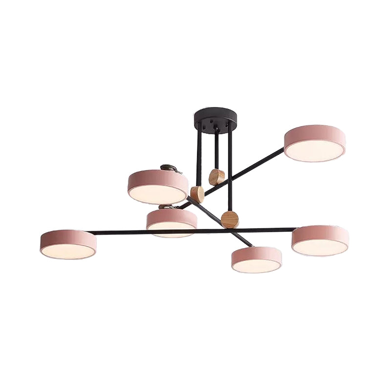 Macaron Stacked Chandelier with Round Shade Acrylic 6-Light Hanging Light for Cafe Clearhalo 'Ceiling Lights' 'Chandeliers' Lighting' options 55212