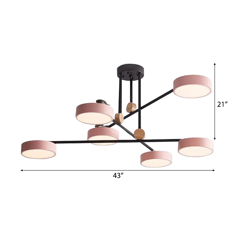 Macaron Stacked Chandelier with Round Shade Acrylic 6-Light Hanging Light for Cafe Clearhalo 'Ceiling Lights' 'Chandeliers' Lighting' options 55213