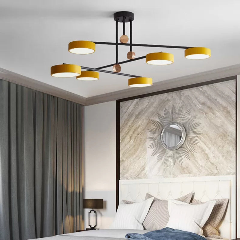 Macaron Stacked Chandelier with Round Shade Acrylic 6-Light Hanging Light for Cafe Clearhalo 'Ceiling Lights' 'Chandeliers' Lighting' options 55214
