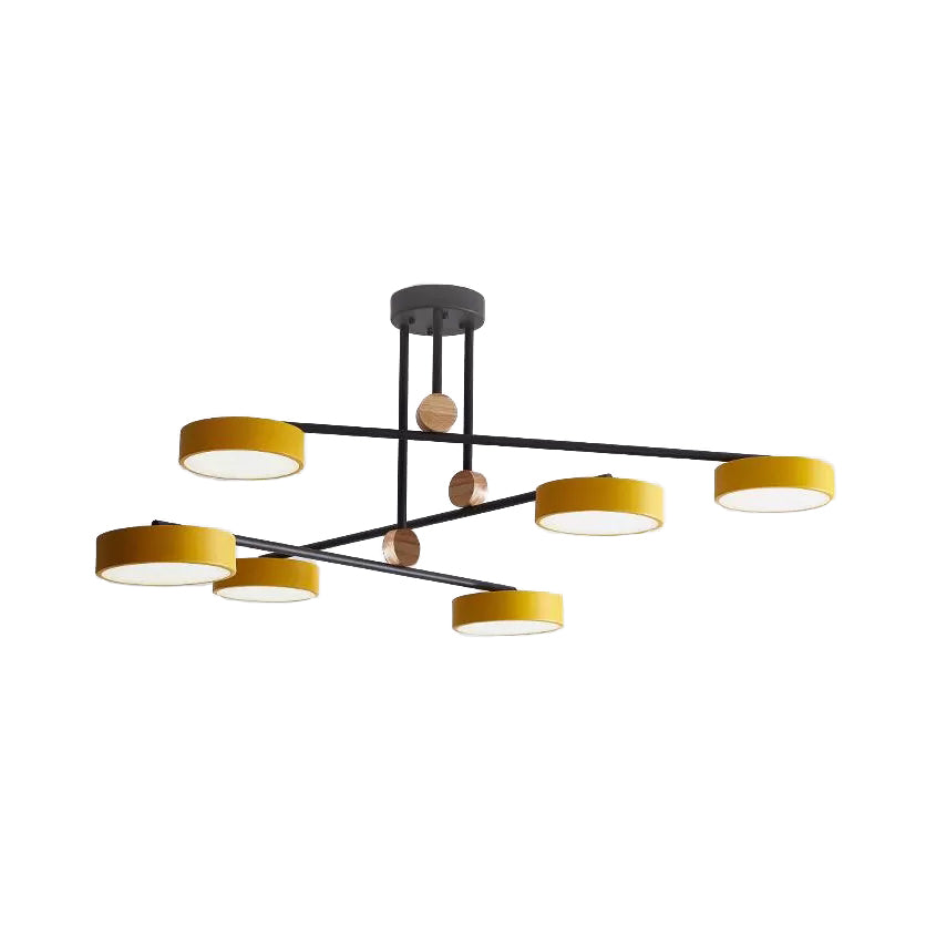 Macaron Stacked Chandelier with Round Shade Acrylic 6-Light Hanging Light for Cafe Clearhalo 'Ceiling Lights' 'Chandeliers' Lighting' options 55215