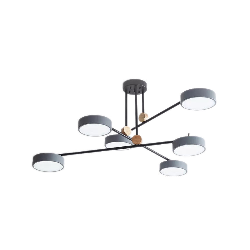 Macaron Stacked Chandelier with Round Shade Acrylic 6-Light Hanging Light for Cafe Clearhalo 'Ceiling Lights' 'Chandeliers' Lighting' options 55216