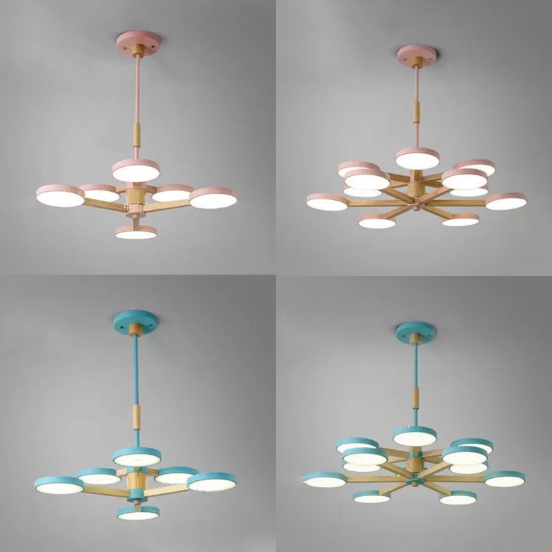 Nordic Macaron Colored Chandelier Round 2 Tier Wood & Acrylic Hanging Light Clearhalo 'Ceiling Lights' 'Chandeliers' Lighting' options 55218