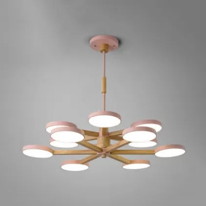 Nordic Macaron Colored Chandelier Round 2 Tier Wood & Acrylic Hanging Light 12 Pink Clearhalo 'Ceiling Lights' 'Chandeliers' Lighting' options 55220_1f80df84-d2e2-4a22-b72f-8d688fe935f5