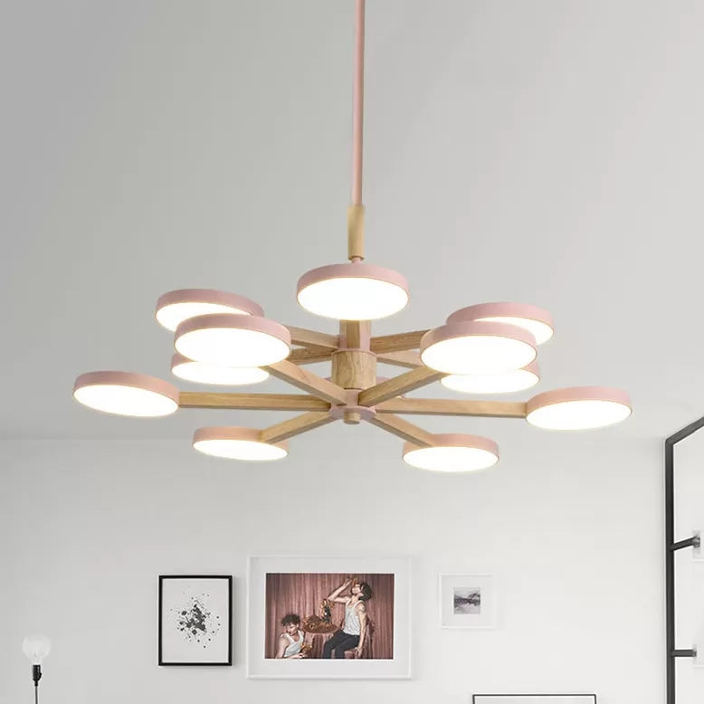 Nordic Macaron Colored Chandelier Round 2 Tier Wood & Acrylic Hanging Light Clearhalo 'Ceiling Lights' 'Chandeliers' Lighting' options 55221