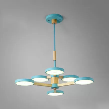 Nordic Macaron Colored Chandelier Round 2 Tier Wood & Acrylic Hanging Light 6 Blue Clearhalo 'Ceiling Lights' 'Chandeliers' Lighting' options 55223_5a5f218c-575c-453c-9ef4-5203d1c98f93