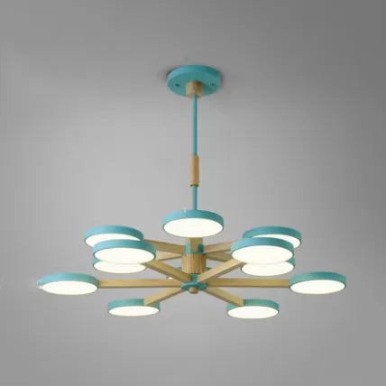 Nordic Macaron Colored Chandelier Round 2 Tier Wood & Acrylic Hanging Light Clearhalo 'Ceiling Lights' 'Chandeliers' Lighting' options 55224