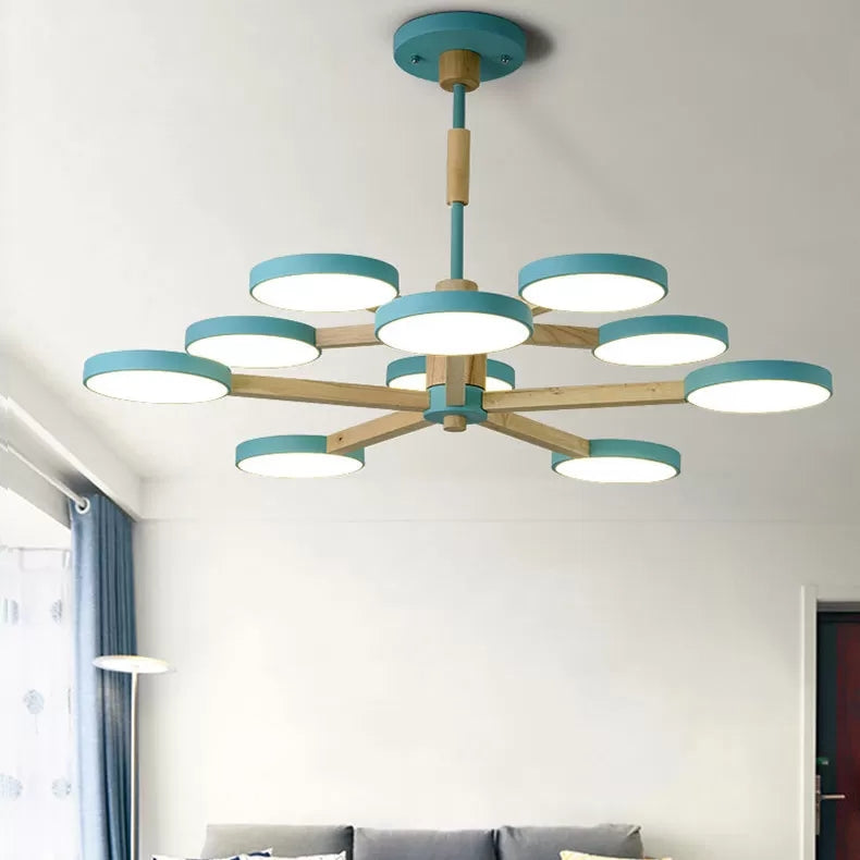 Nordic Macaron Colored Chandelier Round 2 Tier Wood & Acrylic Hanging Light 12 Blue Clearhalo 'Ceiling Lights' 'Chandeliers' Lighting' options 55225_41434d11-d35d-44e5-8c74-ac2d85f60714