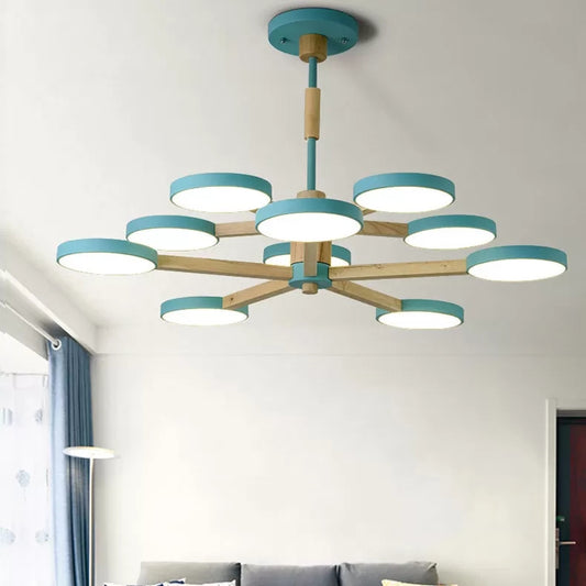 Nordic Macaron Colored Chandelier Round 2 Tier Wood & Acrylic Hanging Light Clearhalo 'Ceiling Lights' 'Chandeliers' Lighting' options 55225