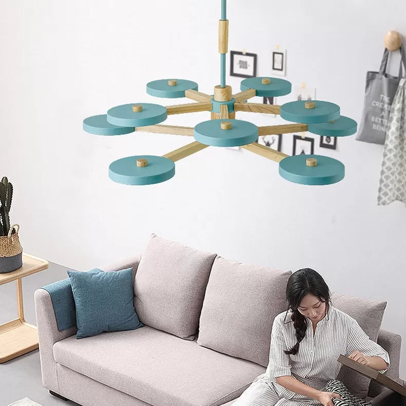 Nordic Macaron Colored Chandelier Round 2 Tier Wood & Acrylic Hanging Light Clearhalo 'Ceiling Lights' 'Chandeliers' Lighting' options 55226