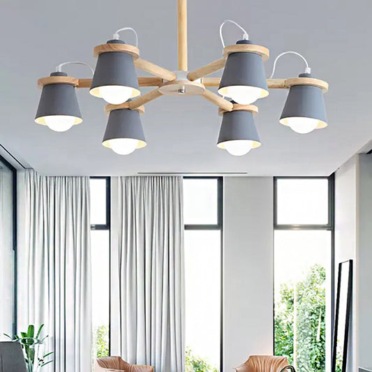 6 Lights Bucket Shade Chandelier Macaron Metal Ceiling Pendant Light for Kindergarten Clearhalo 'Ceiling Lights' 'Chandeliers' Lighting' options 55254