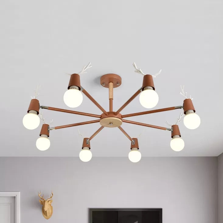 Sweet Cone Game Room Chandelier Metal 8 Lights Macaron Hanging Light with Antlers Red Clearhalo 'Ceiling Lights' 'Chandeliers' Lighting' options 55265_758b73d9-bfd0-4341-9e27-6e6dea608090