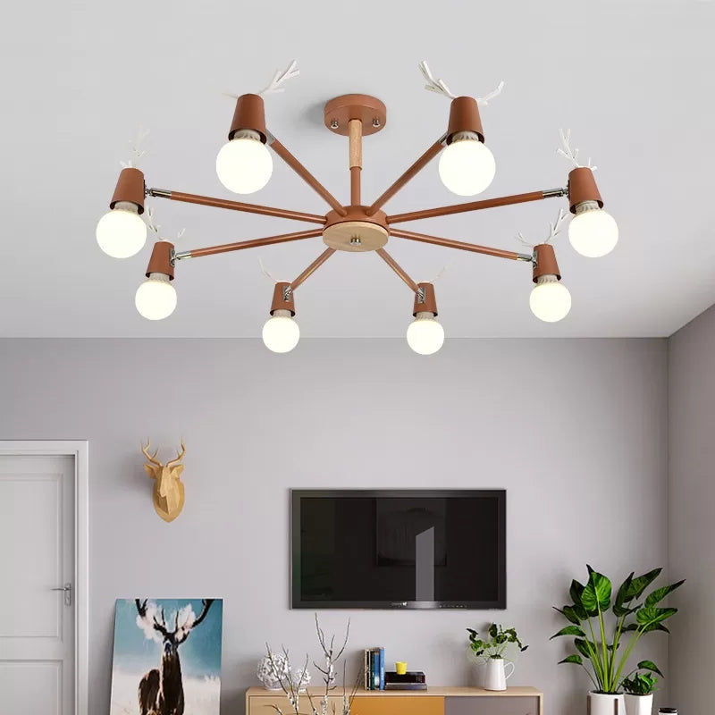 Sweet Cone Game Room Chandelier Metal 8 Lights Macaron Hanging Light with Antlers Clearhalo 'Ceiling Lights' 'Chandeliers' Lighting' options 55266