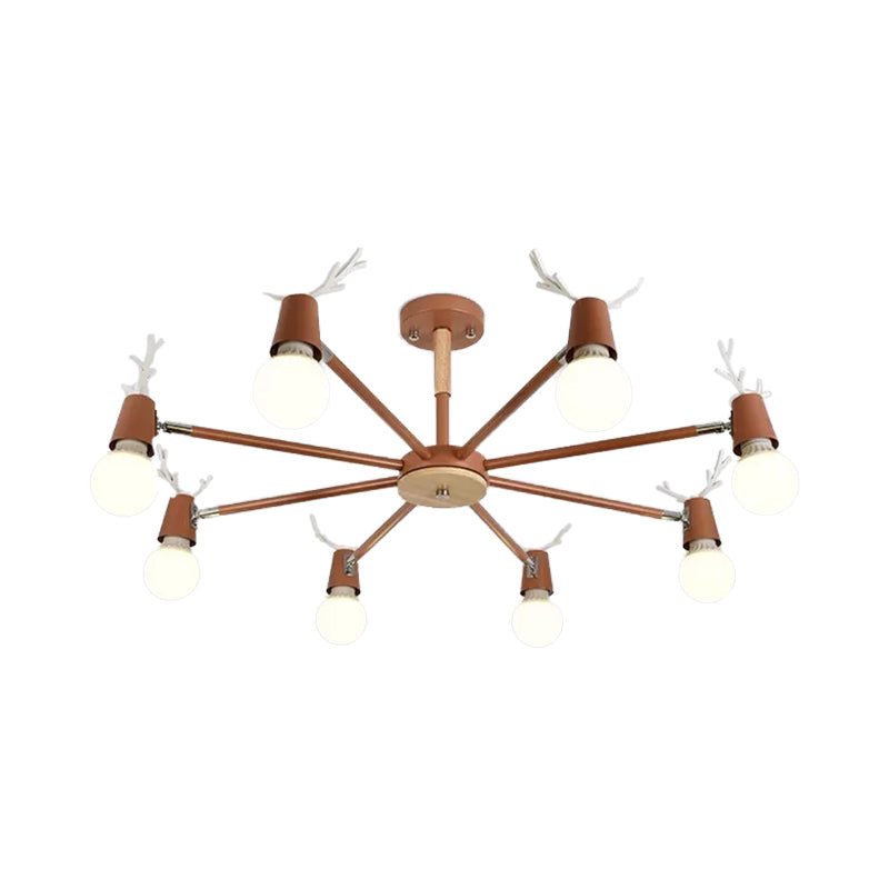 Sweet Cone Game Room Chandelier Metal 8 Lights Macaron Hanging Light with Antlers Clearhalo 'Ceiling Lights' 'Chandeliers' Lighting' options 55267