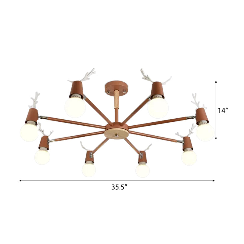 Sweet Cone Game Room Chandelier Metal 8 Lights Macaron Hanging Light with Antlers Clearhalo 'Ceiling Lights' 'Chandeliers' Lighting' options 55268
