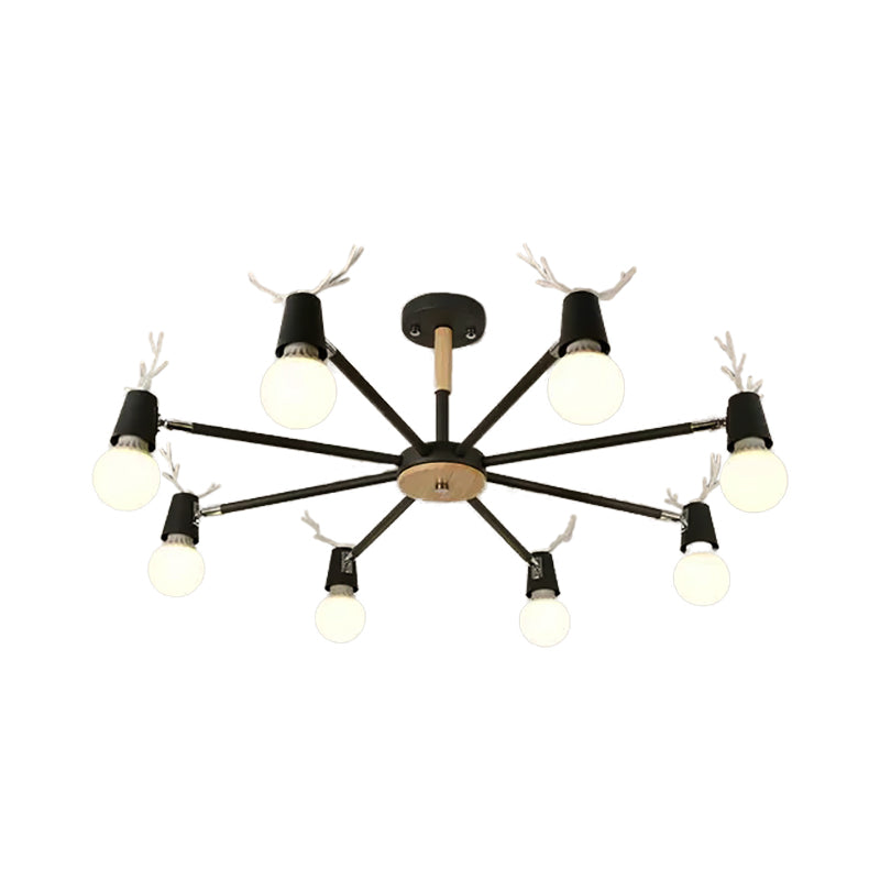 Sweet Cone Game Room Chandelier Metal 8 Lights Macaron Hanging Light with Antlers Clearhalo 'Ceiling Lights' 'Chandeliers' Lighting' options 55271