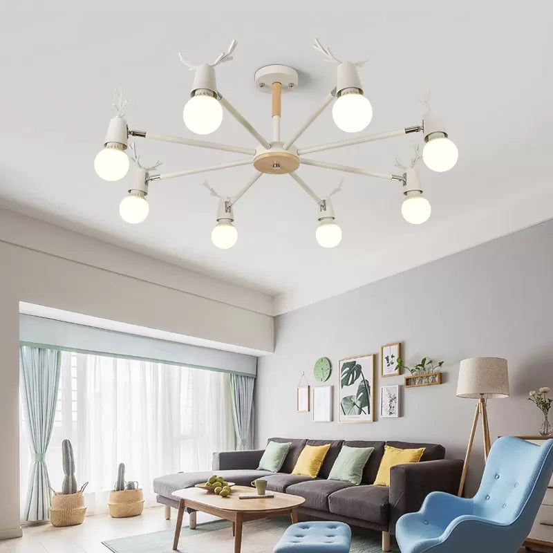 Sweet Cone Game Room Chandelier Metal 8 Lights Macaron Hanging Light with Antlers White Clearhalo 'Ceiling Lights' 'Chandeliers' Lighting' options 55272_26f83f0f-1942-4d37-a82b-766fea48a595