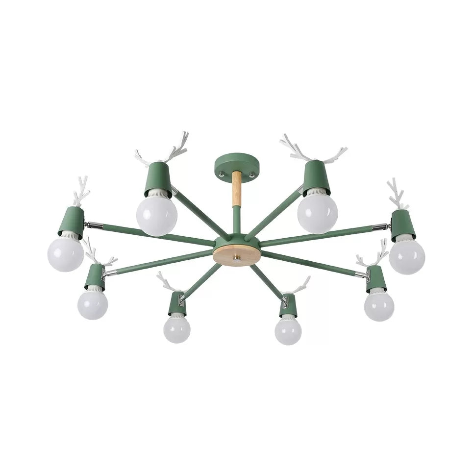 Sweet Cone Game Room Chandelier Metal 8 Lights Macaron Hanging Light with Antlers Clearhalo 'Ceiling Lights' 'Chandeliers' Lighting' options 55275
