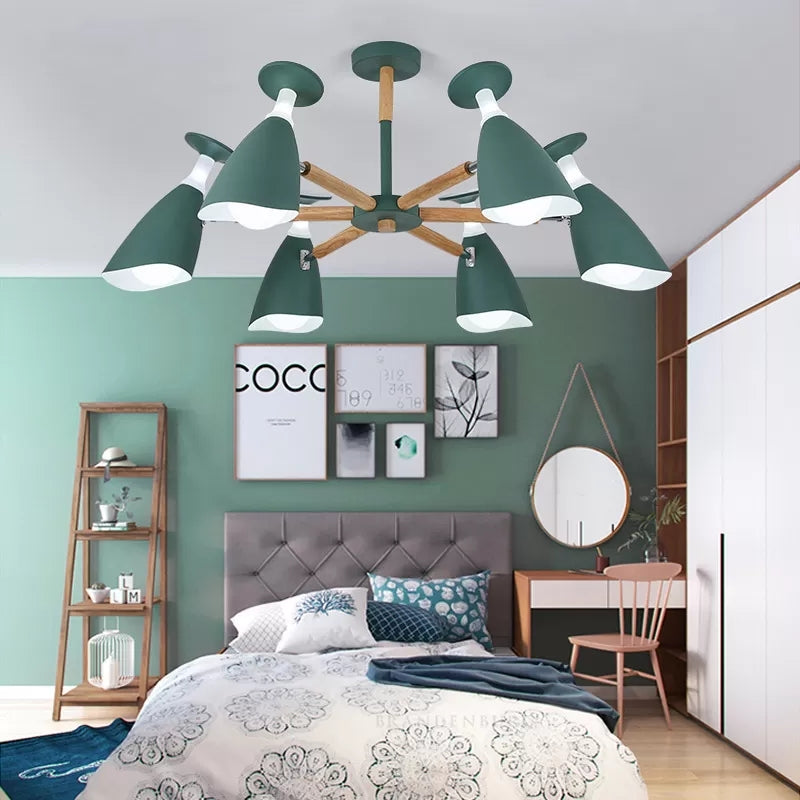 Rotatable Metal Goblet Chandelier Macaron Loft Suspension Light for Baby Bedroom 6 Green Clearhalo 'Ceiling Lights' 'Chandeliers' Lighting' options 55280_32070292-9b60-4abf-b056-9bd53bf8fbbb