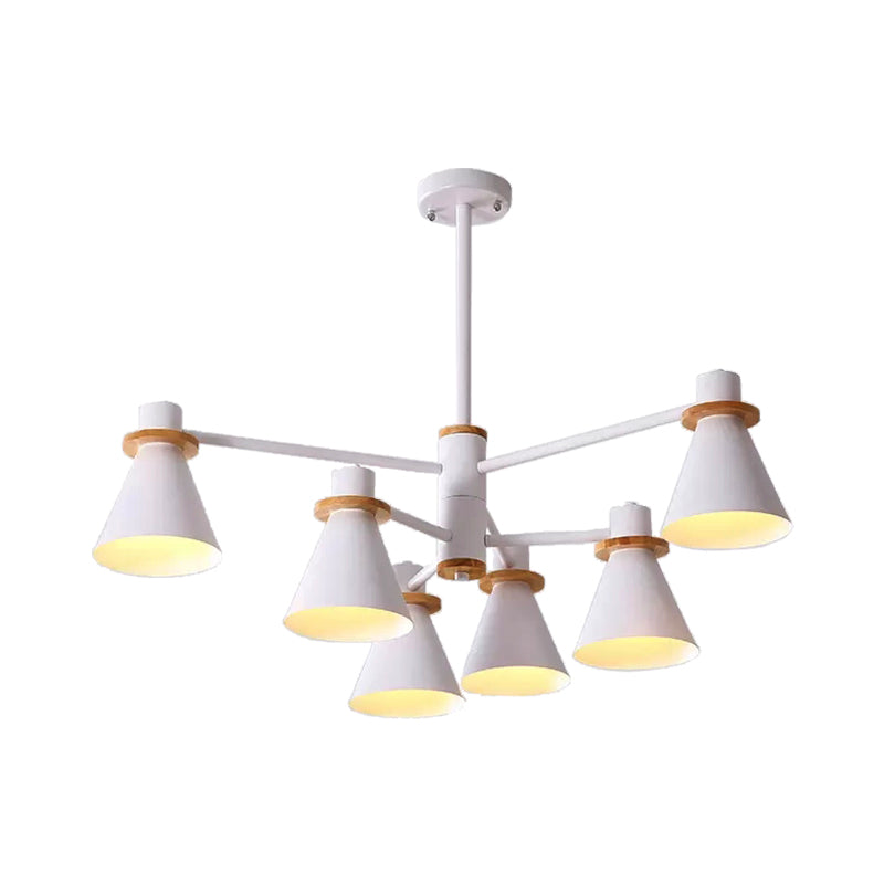 Macaron Stylish Conical Pendant Light Metallic Undertint Chandelier for Child Bedroom 6 White Clearhalo 'Ceiling Lights' 'Chandeliers' Lighting' options 55302_3e6a86ec-ecdc-4c2e-afac-6c7168b6b856