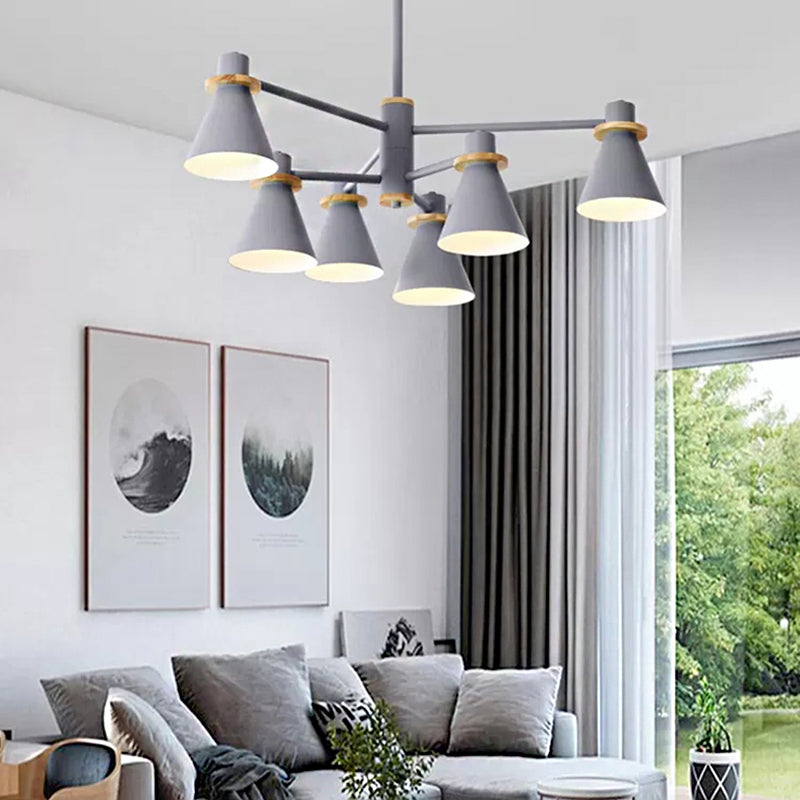 Macaron Stylish Conical Pendant Light Metallic Undertint Chandelier for Child Bedroom 6 Grey Clearhalo 'Ceiling Lights' 'Chandeliers' Lighting' options 55307_5ed20eac-bf6b-4bc1-9d10-a8a4c2d4e184