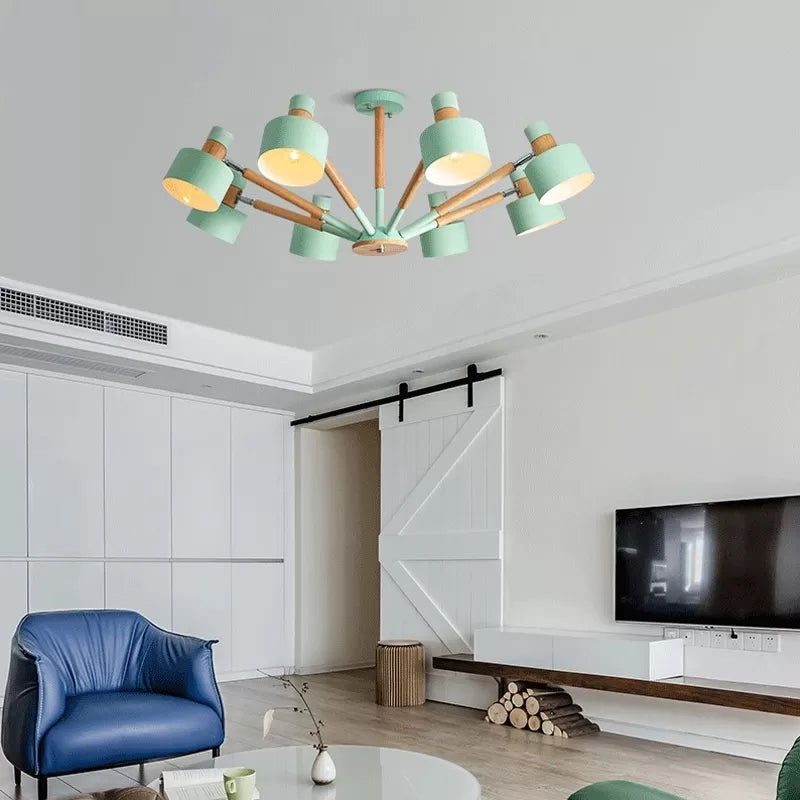 Macaron Round Shade Semi Flushmount Light Metal 8 Lights Ceiling Light for Kindergarten Clearhalo 'Ceiling Lights' 'Chandeliers' Lighting' options 55313