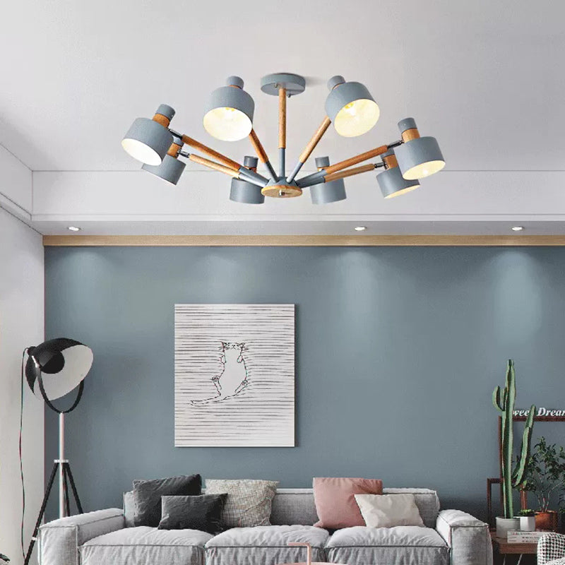 Macaron Round Shade Semi Flushmount Light Metal 8 Lights Ceiling Light for Kindergarten Grey Clearhalo 'Ceiling Lights' 'Chandeliers' Lighting' options 55315_757d4874-6562-4d4e-bb96-f5cc34a1fc5e