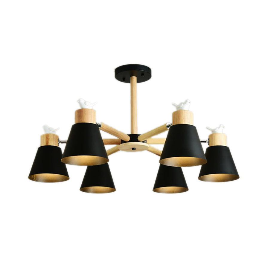 Modern Style Ceiling Pendant Light with Bird Bucket Shade Metal Chandelier for Bedroom 6 Black Clearhalo 'Ceiling Lights' 'Chandeliers' Lighting' options 55320_9e5c553b-d1a2-4daf-bd7f-045f36c37e93