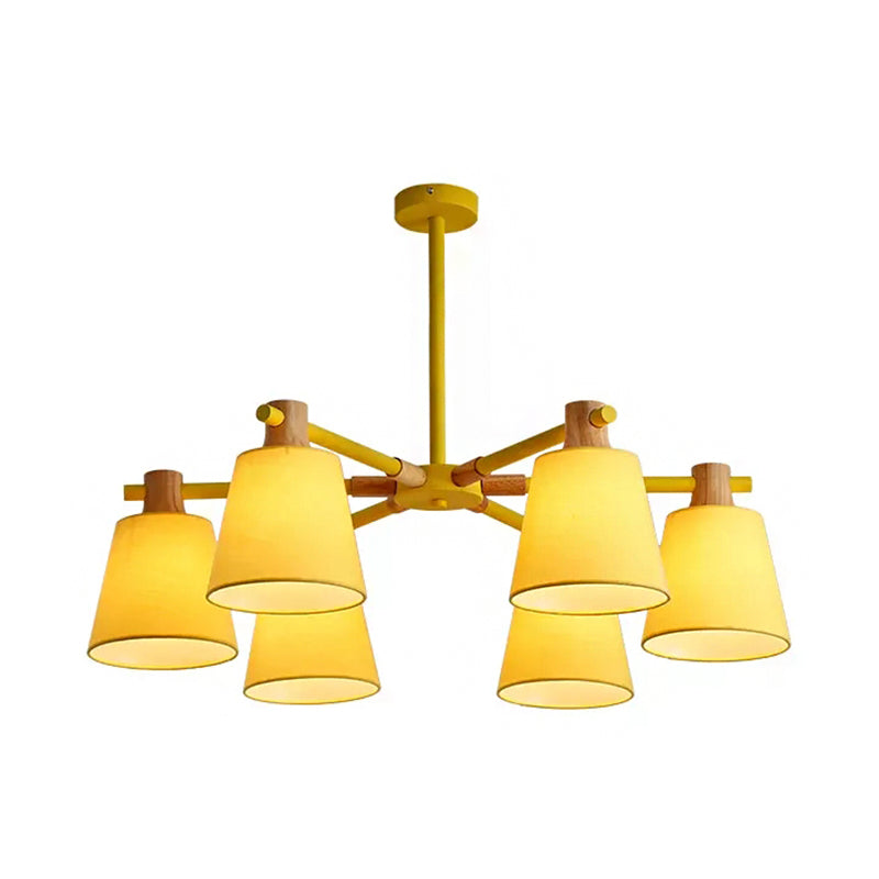 Trapezoid Shade Hanging Light Macaron Style Wood Chandelier for Kindergarten Bedroom 6 Yellow Clearhalo 'Ceiling Lights' 'Chandeliers' Lighting' options 55350_3bf7dd64-46c4-4d48-88ee-2b6722e20652