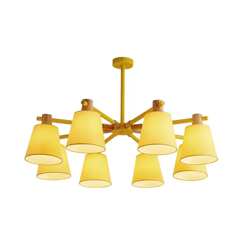 Trapezoid Shade Hanging Light Macaron Style Wood Chandelier for Kindergarten Bedroom 8 Yellow Clearhalo 'Ceiling Lights' 'Chandeliers' Lighting' options 55352_8c4b7ec2-68dc-42ca-82d7-eed031fb0e15
