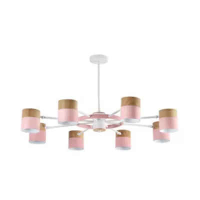 Rotatable Metal Cylinder Chandelier Macaron Style Modern Ceiling Light for Nursing Room 8 Pink Clearhalo 'Ceiling Lights' 'Chandeliers' Lighting' options 55379_ea652cfb-e21a-41c6-ab38-62706cea20cf