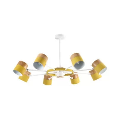 Rotatable Metal Cylinder Chandelier Macaron Style Modern Ceiling Light for Nursing Room 8 Yellow Clearhalo 'Ceiling Lights' 'Chandeliers' Lighting' options 55381_d5d49b65-9fd2-4bcf-a48a-a897f9a0d26a
