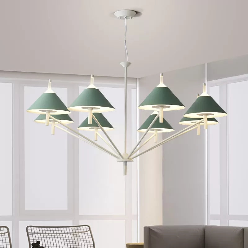Macaron Style Conical Chandelier Metal Undertint Pendant Light for Study Room 8 Green Clearhalo 'Ceiling Lights' 'Chandeliers' Lighting' options 55407_9dbe27a1-9ec2-443f-9ccf-c444cd0285ec