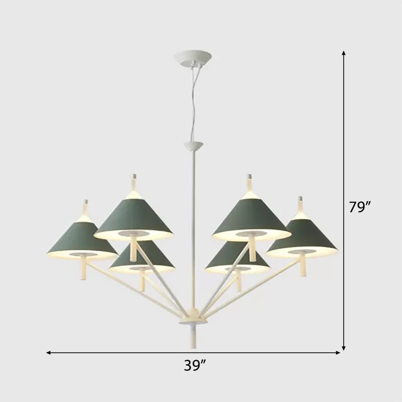 Macaron Style Conical Chandelier Metal Undertint Pendant Light for Study Room 6 Green Clearhalo 'Ceiling Lights' 'Chandeliers' Lighting' options 55409_6a886986-a4cb-4485-aa10-9968e5b79b05