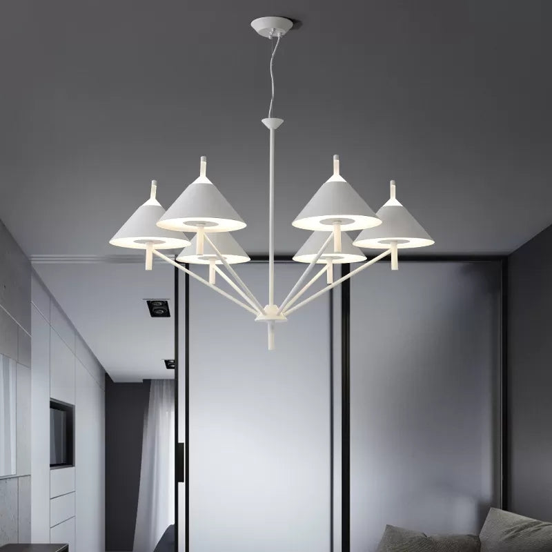 Macaron Style Conical Chandelier Metal Undertint Pendant Light for Study Room 6 White Clearhalo 'Ceiling Lights' 'Chandeliers' Lighting' options 55413_8003a4c5-12d6-4c8f-b3d7-e10f3b855999