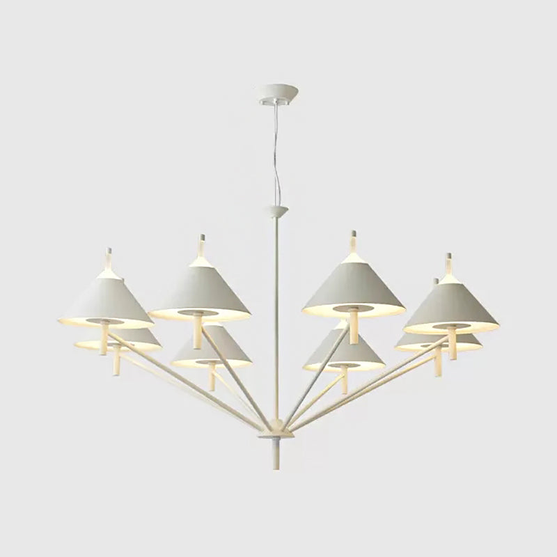 Macaron Style Conical Chandelier Metal Undertint Pendant Light for Study Room 8 White Clearhalo 'Ceiling Lights' 'Chandeliers' Lighting' options 55414_9fd0b766-c3a1-4ce9-86e2-db79153290d0