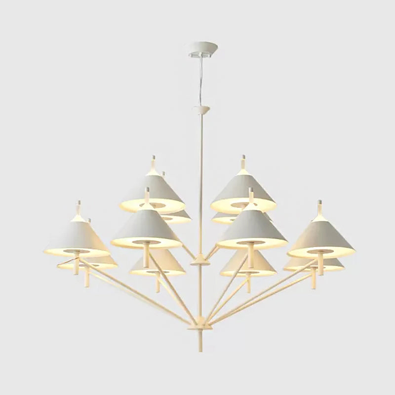 Macaron Style Conical Chandelier Metal Undertint Pendant Light for Study Room 12 White Clearhalo 'Ceiling Lights' 'Chandeliers' Lighting' options 55415_749a0764-5171-469b-99e2-97089ba81bab