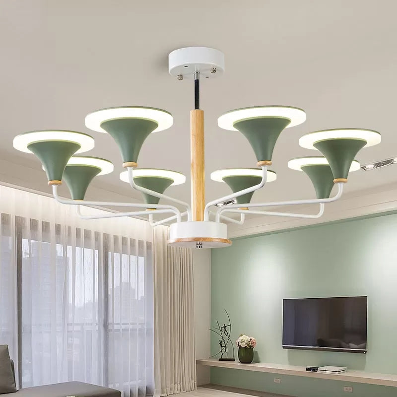 Nordic Modern Ceiling Pendant Light Curved Cone Shade Metal Hanging Light for Restaurant 8 Green Clearhalo 'Ceiling Lights' 'Chandeliers' Lighting' options 55429_902f6b9d-c04f-476f-8b80-9eb9052f124c