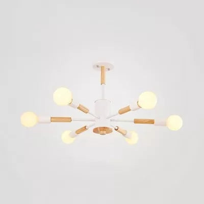 Sky Bang Bare Bulb Hanging Light Nordic Style Wood Chandelier for Kid Bedroom 6 White Clearhalo 'Ceiling Lights' 'Chandeliers' Lighting' options 55446_7f788403-f0ce-42c9-9b1f-916da6b9f464