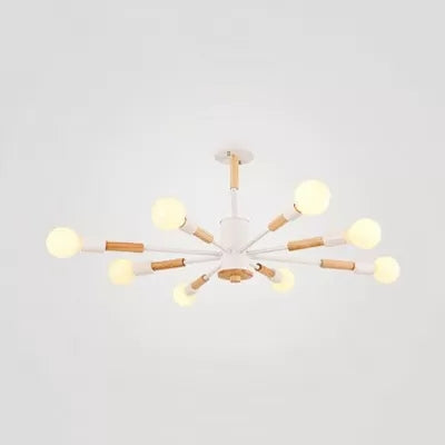 Sky Bang Bare Bulb Hanging Light Nordic Style Wood Chandelier for Kid Bedroom 8 White Clearhalo 'Ceiling Lights' 'Chandeliers' Lighting' options 55447_7b8ca282-f031-4a01-b1c5-a2bc1702001a