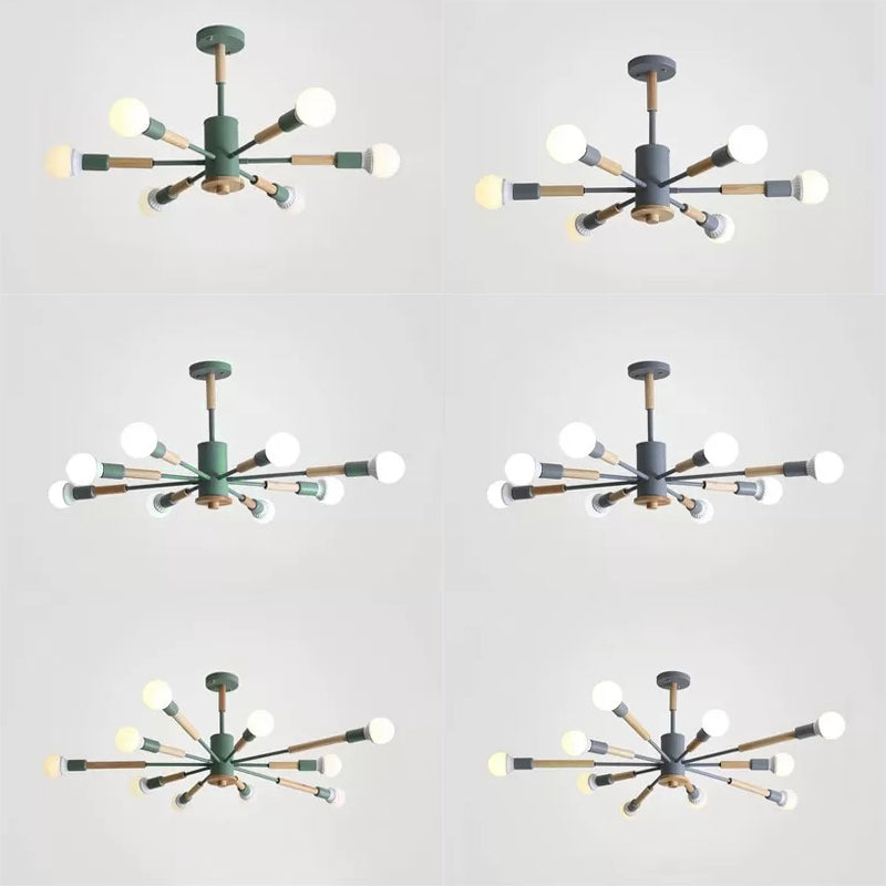 Sky Bang Kindergarten Chandelier with Open Bulb Wood Nordic Hanging Light Clearhalo 'Ceiling Lights' 'Chandeliers' Lighting' options 55456