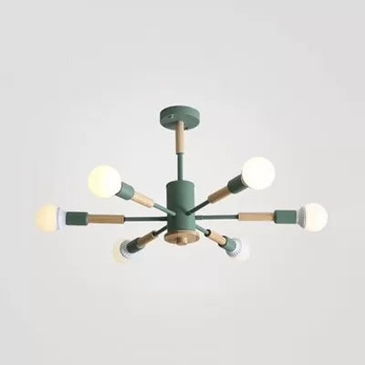 Sky Bang Kindergarten Chandelier with Open Bulb Wood Nordic Hanging Light 6 Green Clearhalo 'Ceiling Lights' 'Chandeliers' Lighting' options 55457_9aa58d89-04fc-4c78-88d6-9ab3682628d0