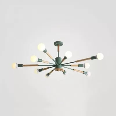 Sky Bang Kindergarten Chandelier with Open Bulb Wood Nordic Hanging Light 10 Green Clearhalo 'Ceiling Lights' 'Chandeliers' Lighting' options 55461_9cb3836a-4aa9-4982-a7df-3311b8a20185