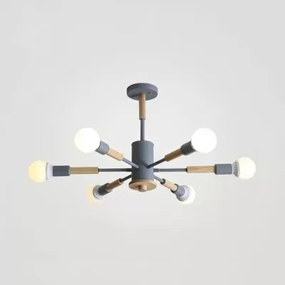 Sky Bang Kindergarten Chandelier with Open Bulb Wood Nordic Hanging Light 6 Grey Clearhalo 'Ceiling Lights' 'Chandeliers' Lighting' options 55464_79858b40-e69e-44ac-9caa-fd57dd264141